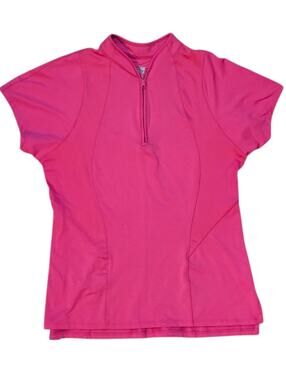 Lucky in Love Tennis Shirt Win the Day Short Sleeve Pink Sz M 8-10 Quarter Zip